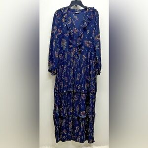 ONLY Boutique Pleated Floral Modest Maxi Long Sleeve Dress SZ 42 US 6